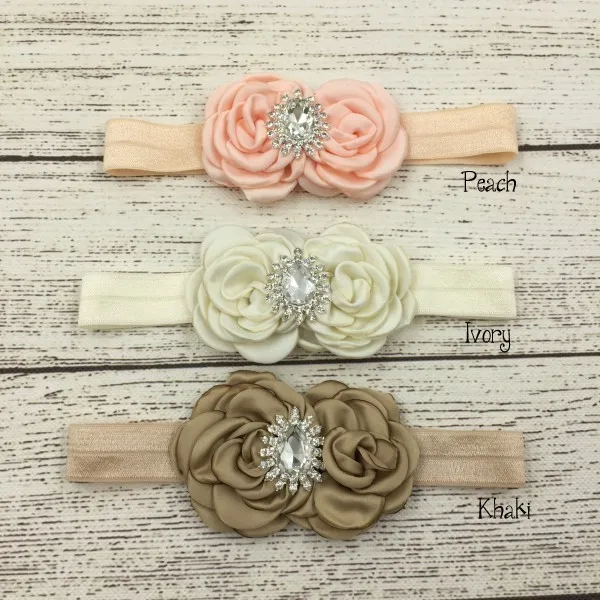 MASOKAN Two Cutesy Flowers with a center rhinestone gem and placed on a soft/Stretchy Elastic Headband For Girl Hair Accessories