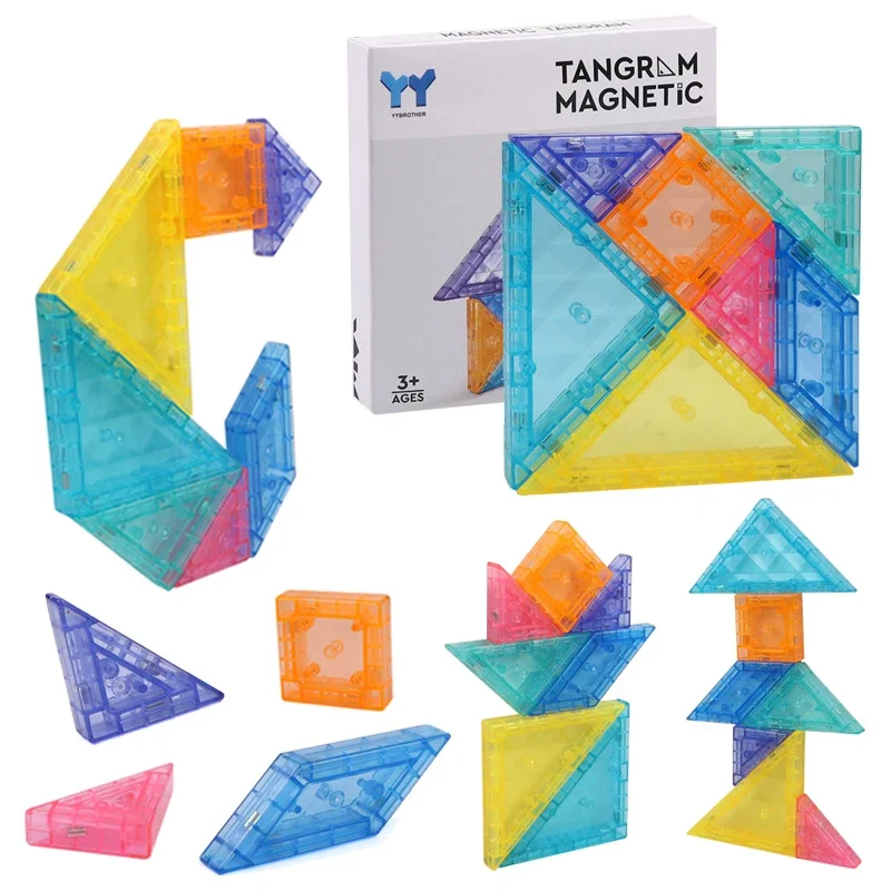 Puzzle Tangram magnétique Montessori, jeu de figurines géométriques 3D, formation à la pensée logique, jouets éducatifs pour enfants