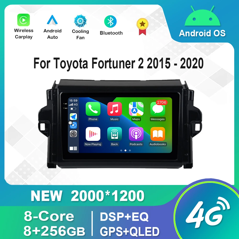 

Android Auto Video Multimedia Player For Toyota Fortuner 2 2015 2016 - 2020 Bluetooth DSP GPS Navigation 4G WiFi
