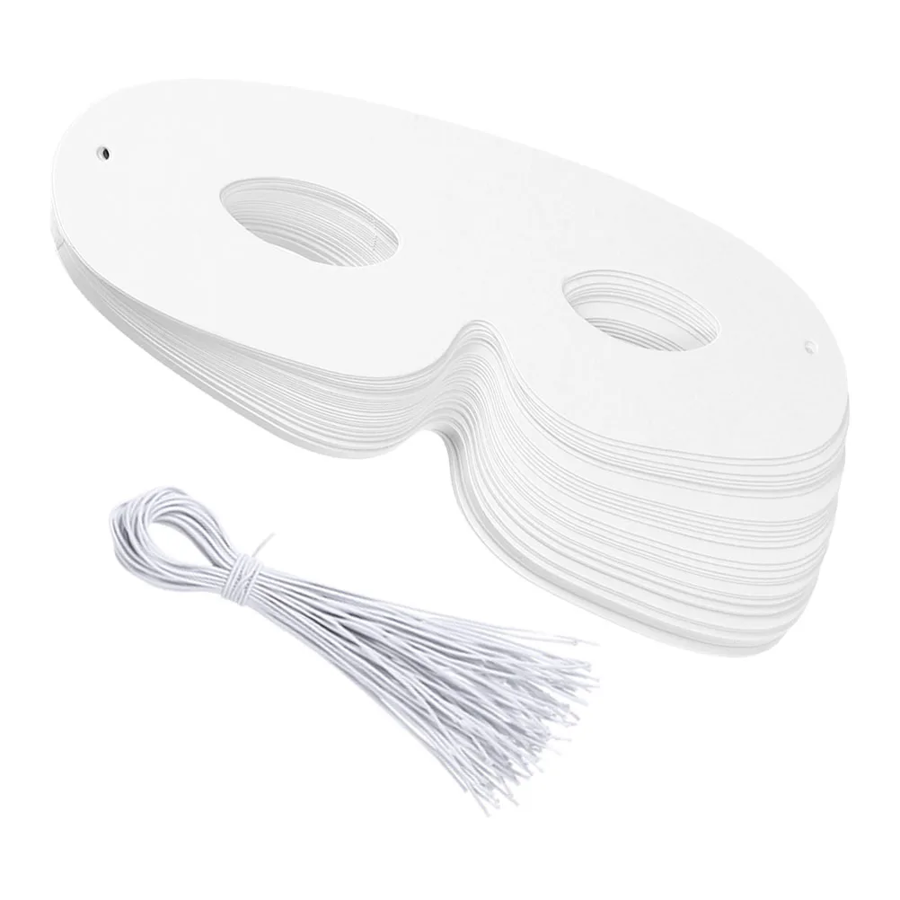 

120 Pcs Blank Paper Mask White Card DIY Craft Halloween Cosplay Costume Party Decorations Elastic Ropes Kids Supplies