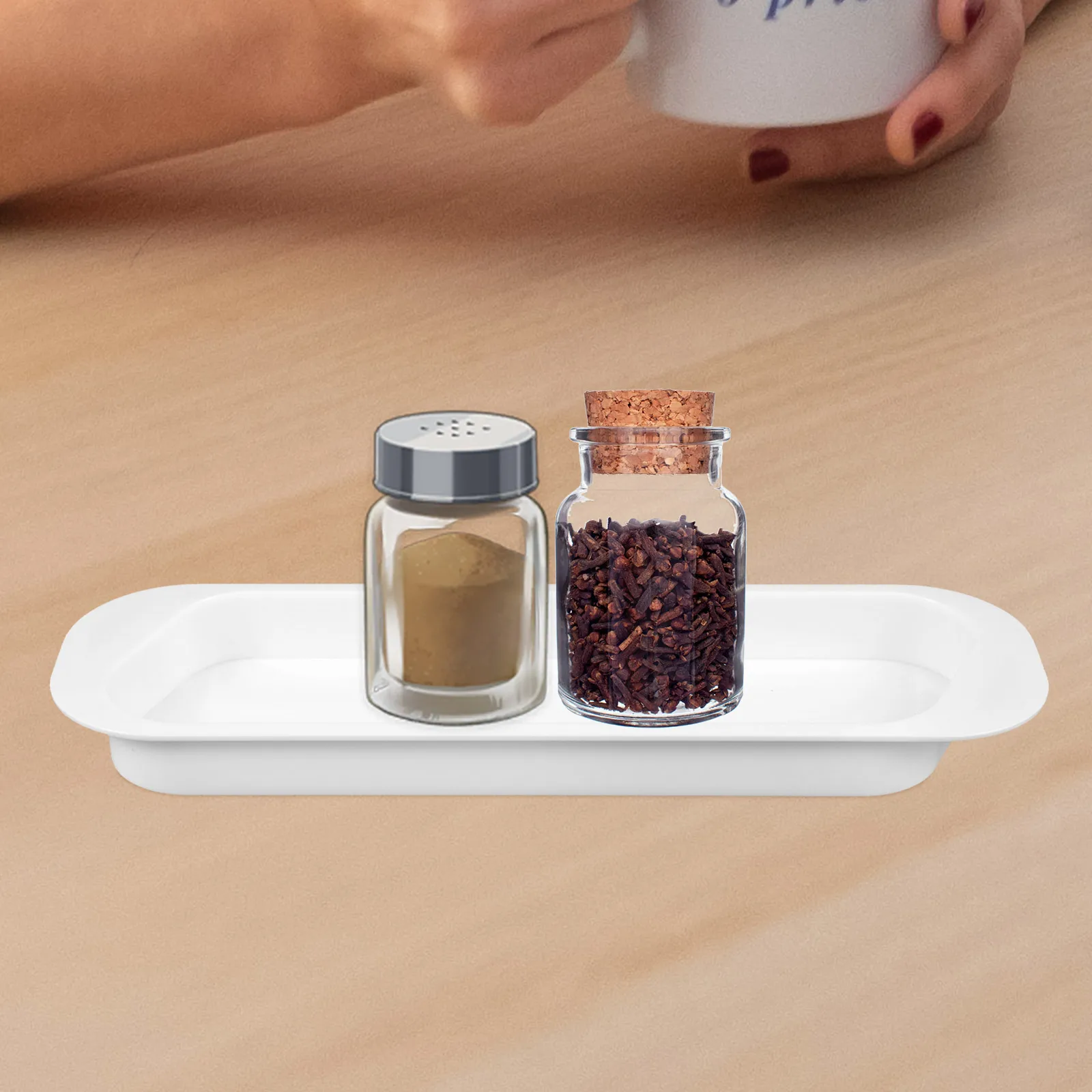 

Rectangular Tray Condiment Storage Kitchen Holder Desktop Spice Container Plastic Counter Rack Containers Seasoning Pot