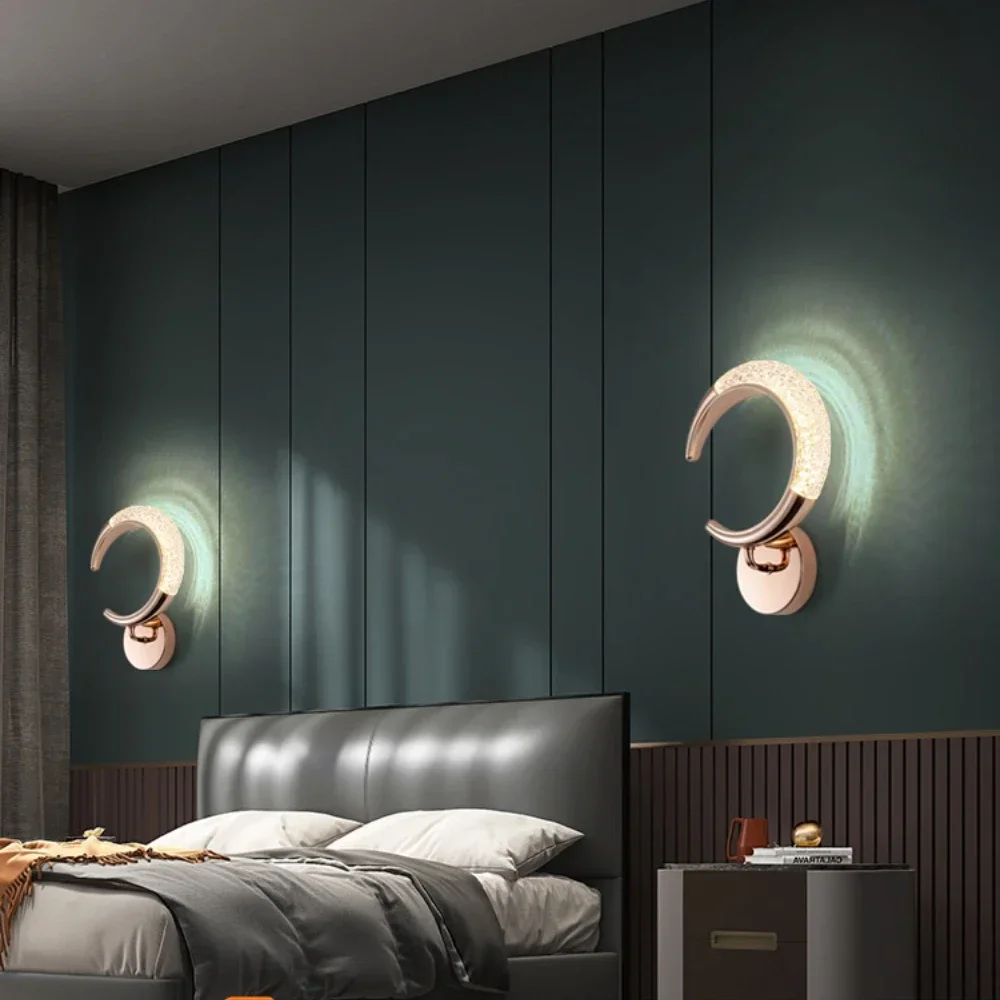 

T Nordic Style Wall Lamp Moon Bedroom Bedside Lamp Modern Minimalist Living Room Background Wall Corridor Aisle Lamps