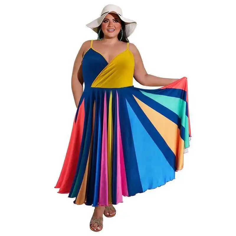 My801 Plus Size Women's Summer New Item Irregular Multi-color Large Swing Dress New Item 2025 Party Summer Elegantes Casual Y2k