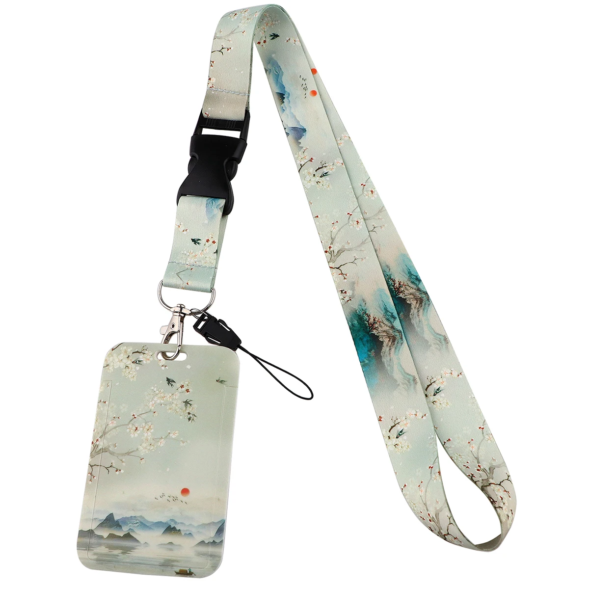 Ink Painting ID Card Holder With Lanyard Credential Holders Neck Straps Women Badge Holder Keychains Accessories