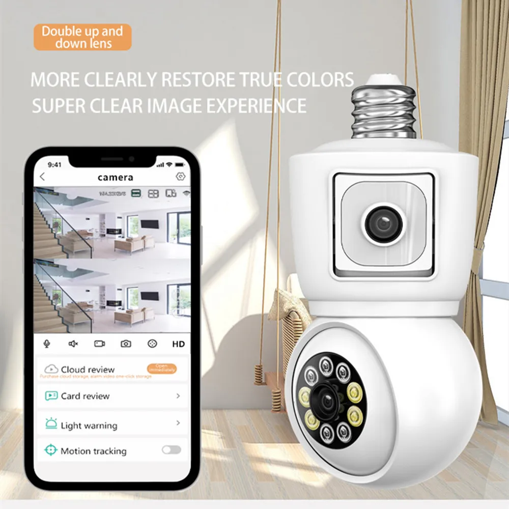 6MP ICSEE E27 Wireless Wifi Bulb Security Protection Dual Lens Camera  Two Way Audio Auto Tracking Color Night Vision Smart cams