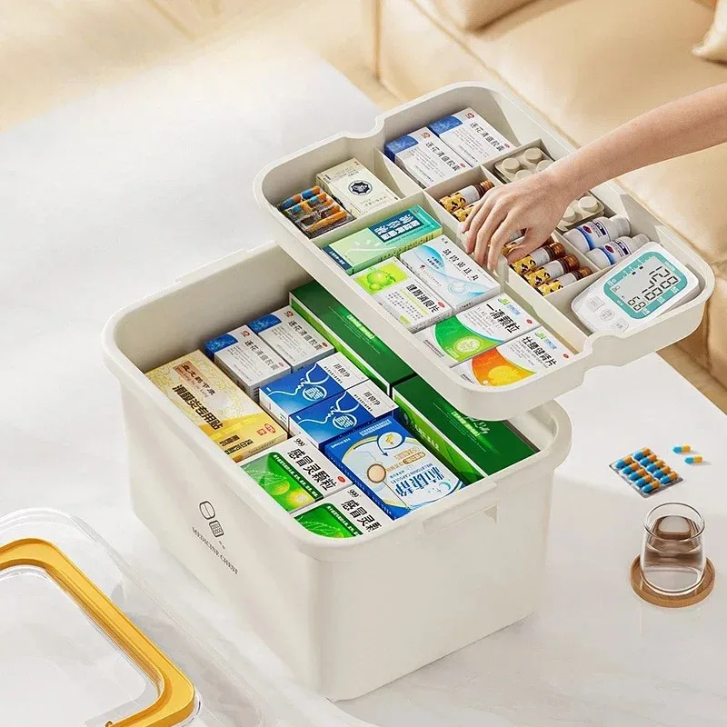 

Медицинский органайзер большой вместимости, многослойная аптечка, портативная маленькая коробка для таблеток, семейная ручная аптечка