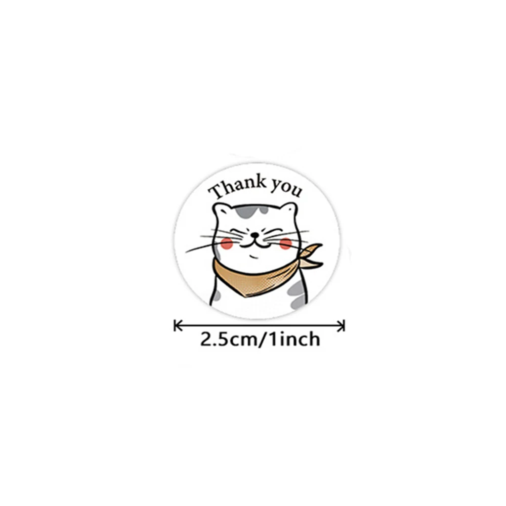 500pcs/roll Thank You Cat Stickers Cute Cartoon Animal Stickers Kids Gift Party Birthday Packaging Sealing Baking Business Label