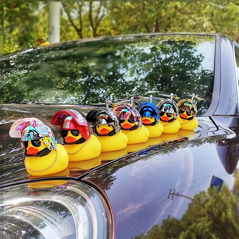 Motor Accessories Yellow Duck Ornaments with Helmet for Bike Without Lights Auto Accessories Duck In The Car Interior Decoration