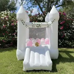 Toddlers Party 9x7x6ft Inflatable White Bounce House With Slide Customization Oxford Bouncy Castle To Door Include Blower