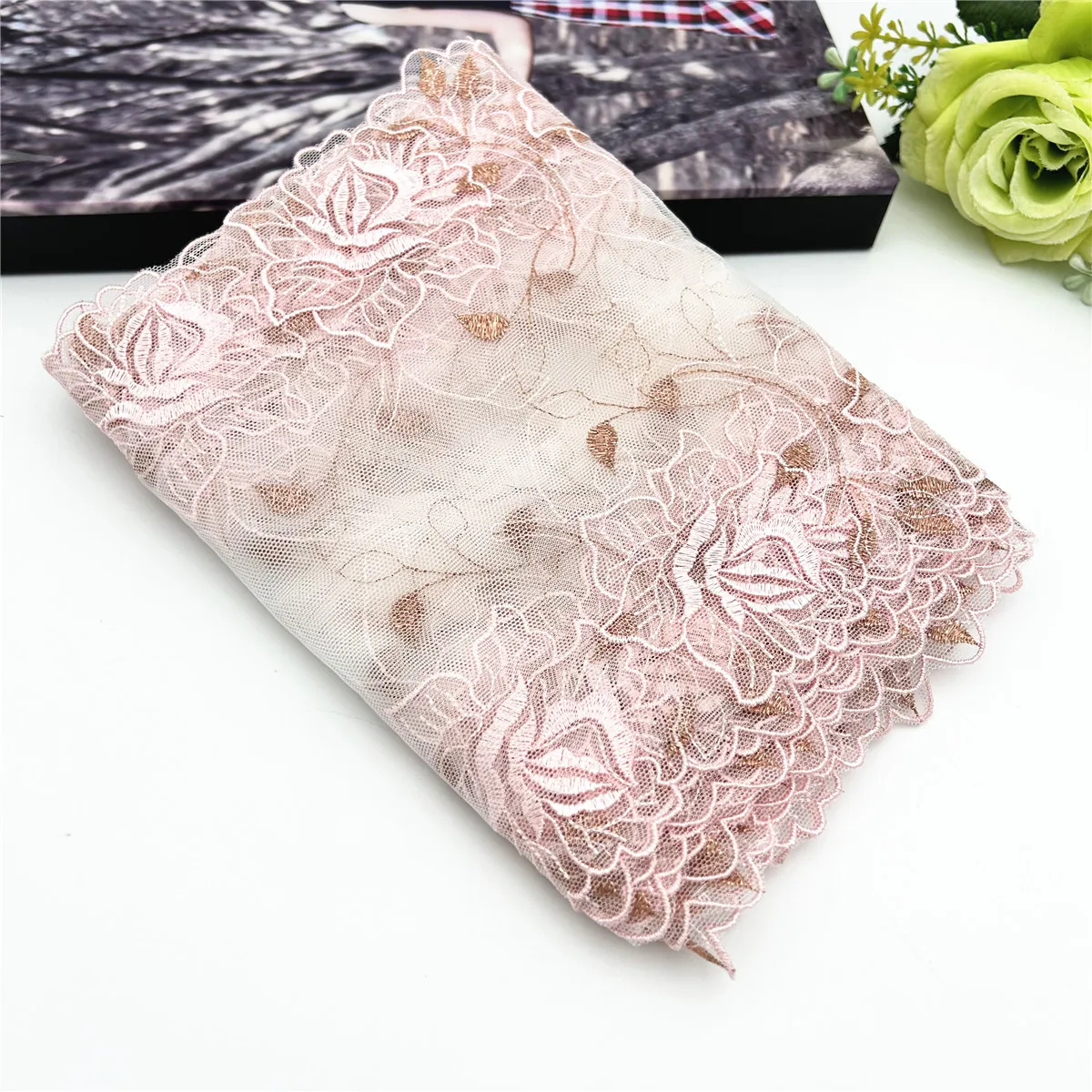 3y/lot Width 18cm Pink Lilac Shiny Embroidery Floral Lace Trim Skirt Hem Underwear Sewing Material Craft DIY Apparel Fabric Lace