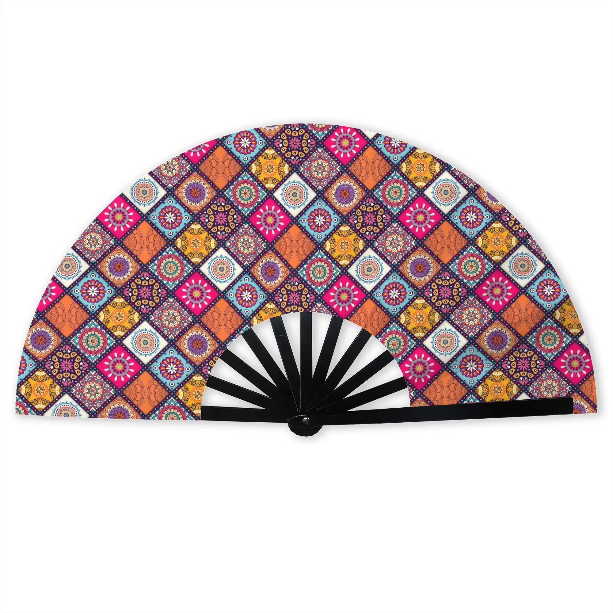 Moroccan Mandala Colorful Ethnic Folding Hand Fan Bohemian Geometric  Polyester Fabric Fan Summer Accessory Decorative Fans