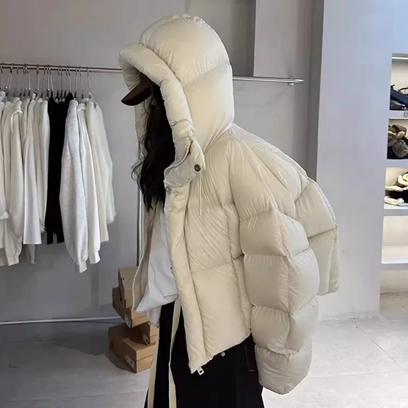 2024 nova jaqueta de inverno feminina com capuz estilo coreano grosso quente solto bolha casacos de algodão feminino sólido casual curto puffer parkas