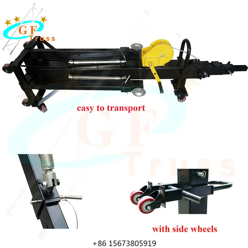 

Регулируемая возводимая стойка-подиум с ручным приводом, нагрузка 85 кг, высота 2-6 м, с адаптером для ферм/креплением для светового оборудования и акустических систем