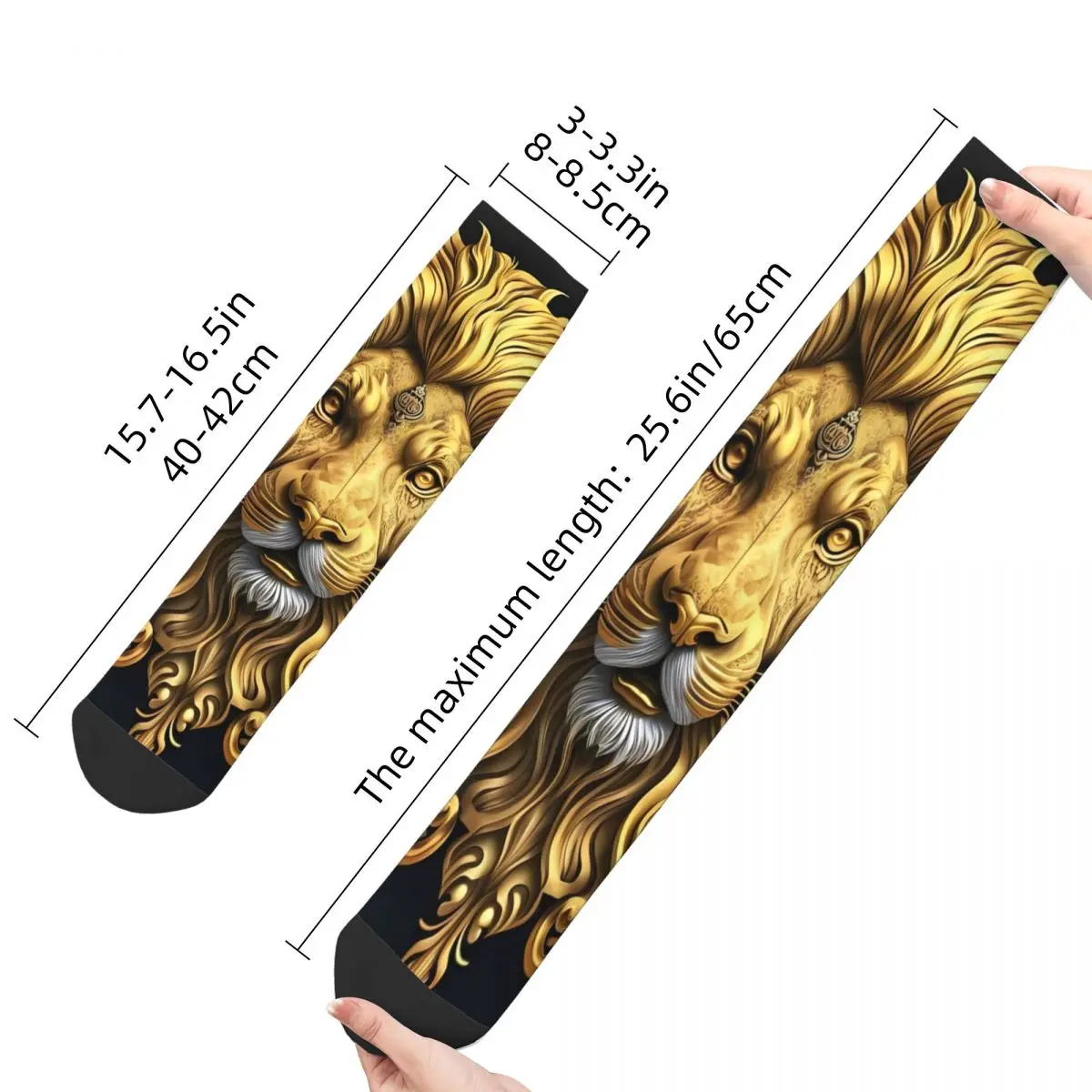 Funny Crazy Sock for Men Retro Harajuku Golden Lion And Damask Breathable Pattern Printed Crew Sock Novelty Gift