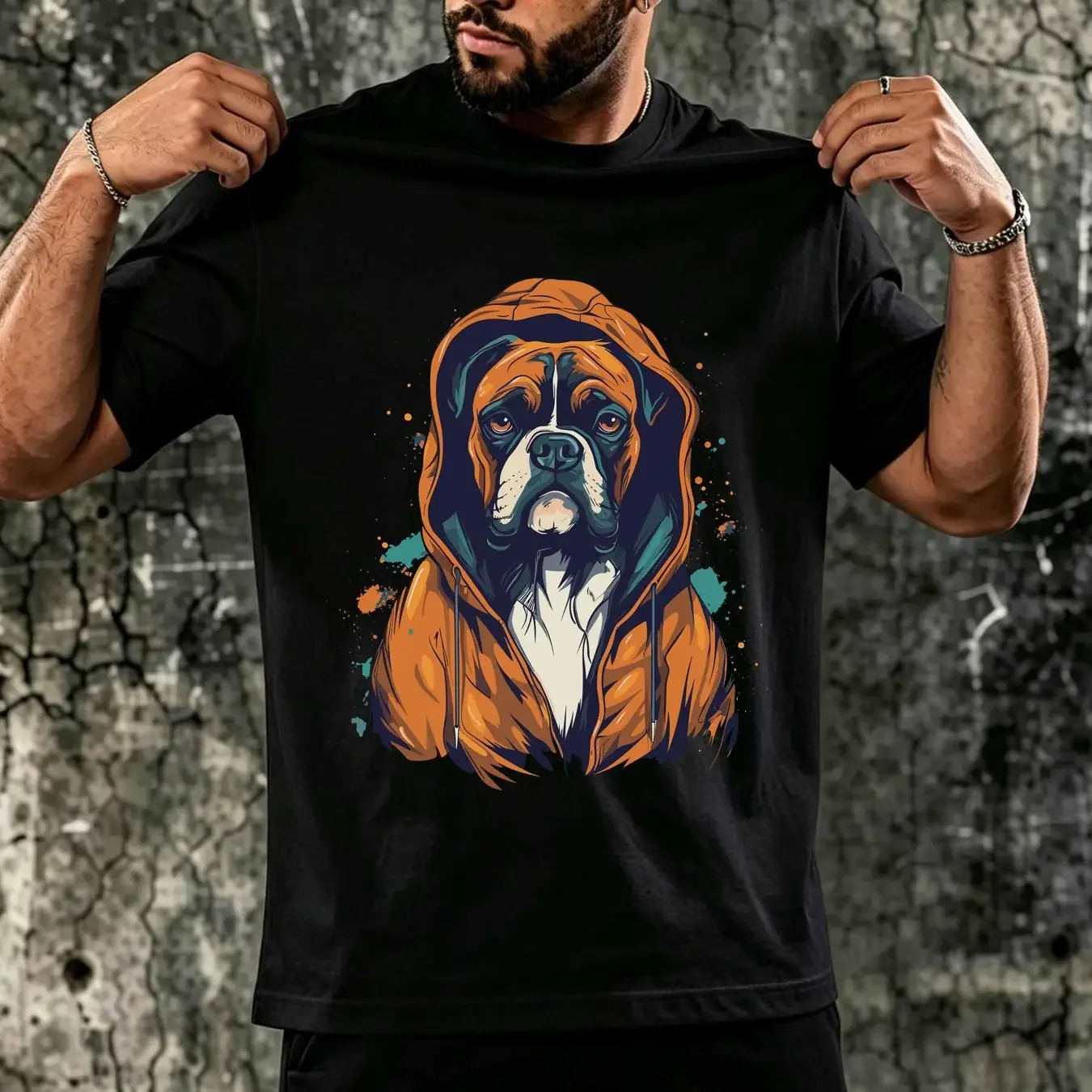 washed T Shirt Boxer Dog Cool Animal Owner Mom Dad long or short sleeves vintage Washed Unisex Casual streetwear graphic