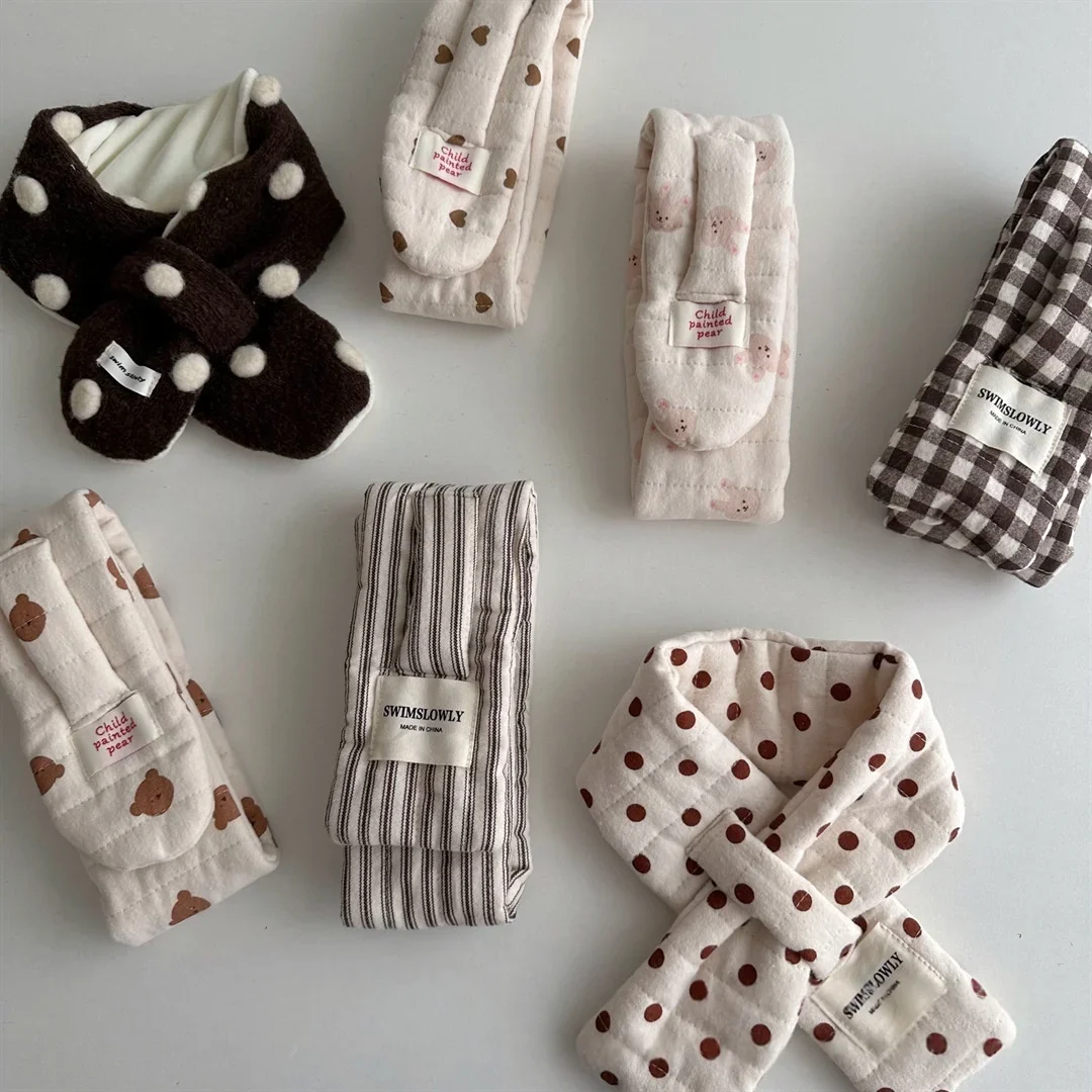Children Boys Warm Winter Neck Warmer 2025 Kids Girls Scarf Quilted Plaid Polka Dot Cross Baby Shaw Cute Casual Outdoor Scarves