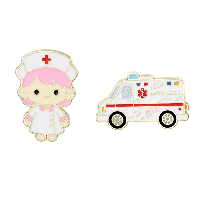 شارات تصميم سيارة الإسعاف للممرضات الكرتونية، دبابيس سبيكة من سلسلة طبية للمستشفى الإبداعي، ملحقات حقيبة الملابس، هدايا للأصدقاء #1