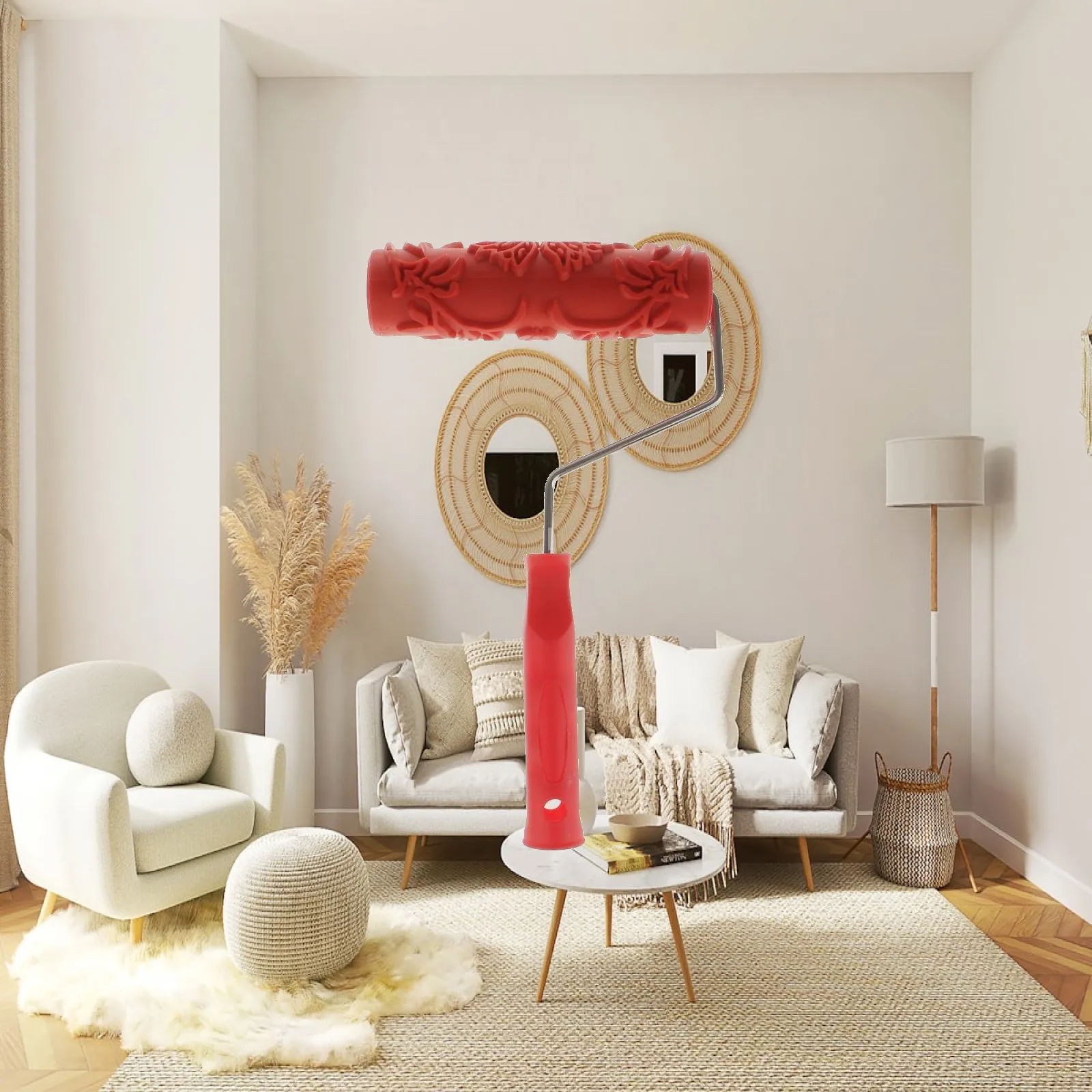 DIY Painting Roller Paint Brush with Rubber Embossed Pattern Wall Stamp Roller Painting Kit for Home Improvement and Decoration