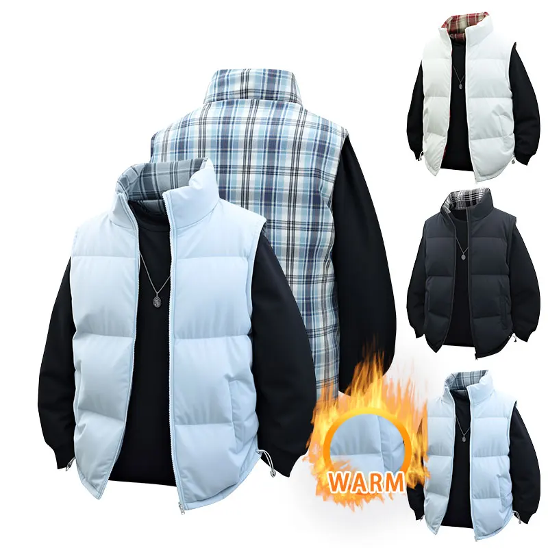 

Winter Warm Reversible Vest Two Styles Male Stand Collar Sleeveless Casual Warm Reversible Vest Men Thick Warm Sleeveless Jacket