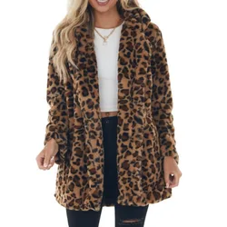 Autumn and Winter Women's Polo Collar Cardigan Leopard Pocket Mid Length Long Sleeve Coat Fashion Elegant Casual Office LadyTops