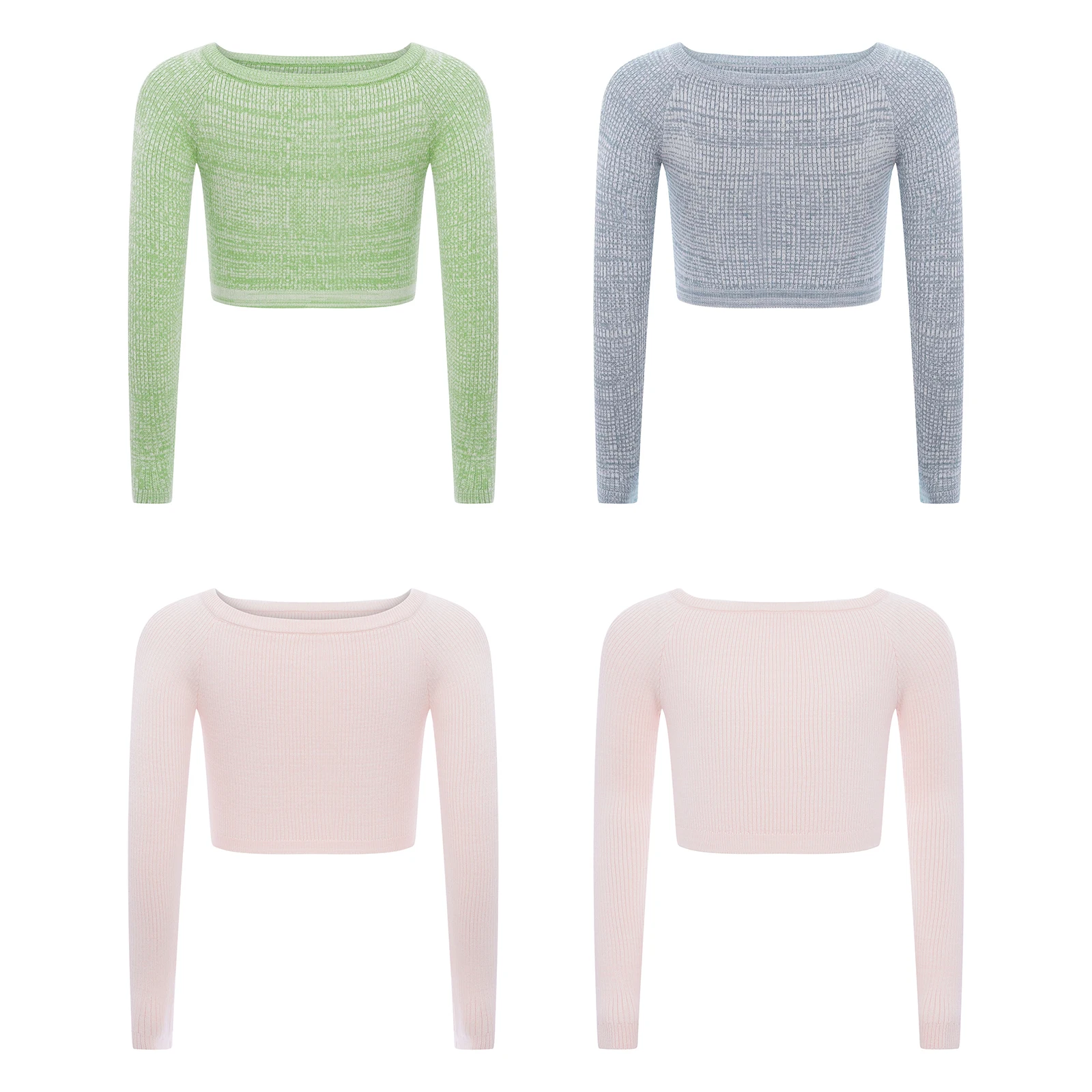 طفل الفتيات الجمباز الرقص التدريب محبوك القمم قارب الرقبة طويلة الأكمام سترة المحاصيل الأعلى الباليه الرقص ممارسة الاحماء ازياء #5