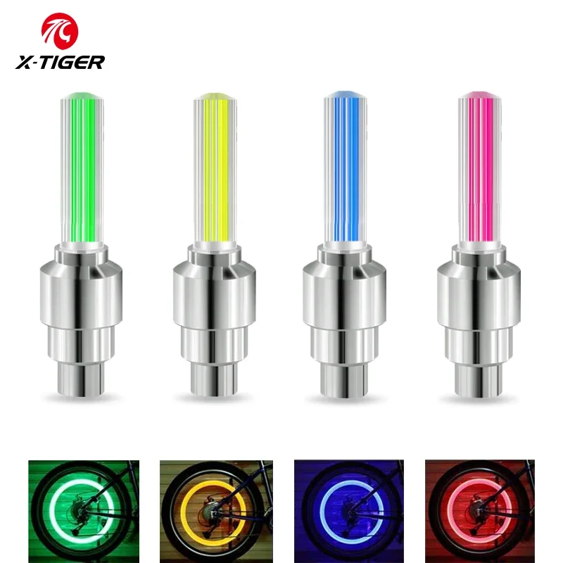 X-TIGER Colorful Bike Tire Nozzle Light Wheel Spoke Light LED Tyre Valve Tire Flash Lights Night Riding Warning Cycling Lamp