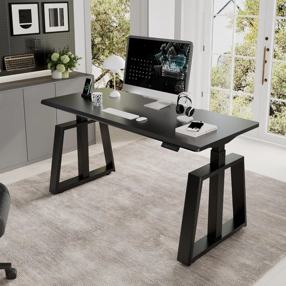 

"63" Executive Adjustable Height Gaming Desk with Modern Trapezoidal Legs and Touch Screen Control"