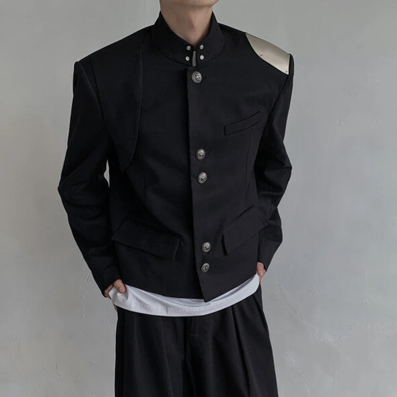 WTHT แฟชั่นผู้ชายโลหะไหล่กระเป๋า Blazer เสื้ออินเทรนด์สไตล์จีนเสื้อแจ็คเก็ตชาย 2025 ฤดูร้อน 2A0736
