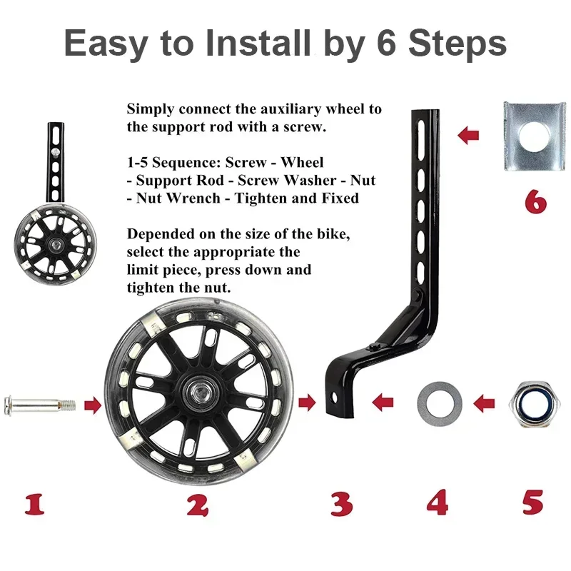 2 pçs acessórios de roda de treinamento de bicicleta resistente ao desgaste equilíbrio silencioso rodas auxiliares crianças equitação universal12-20 Polegada bicicleta