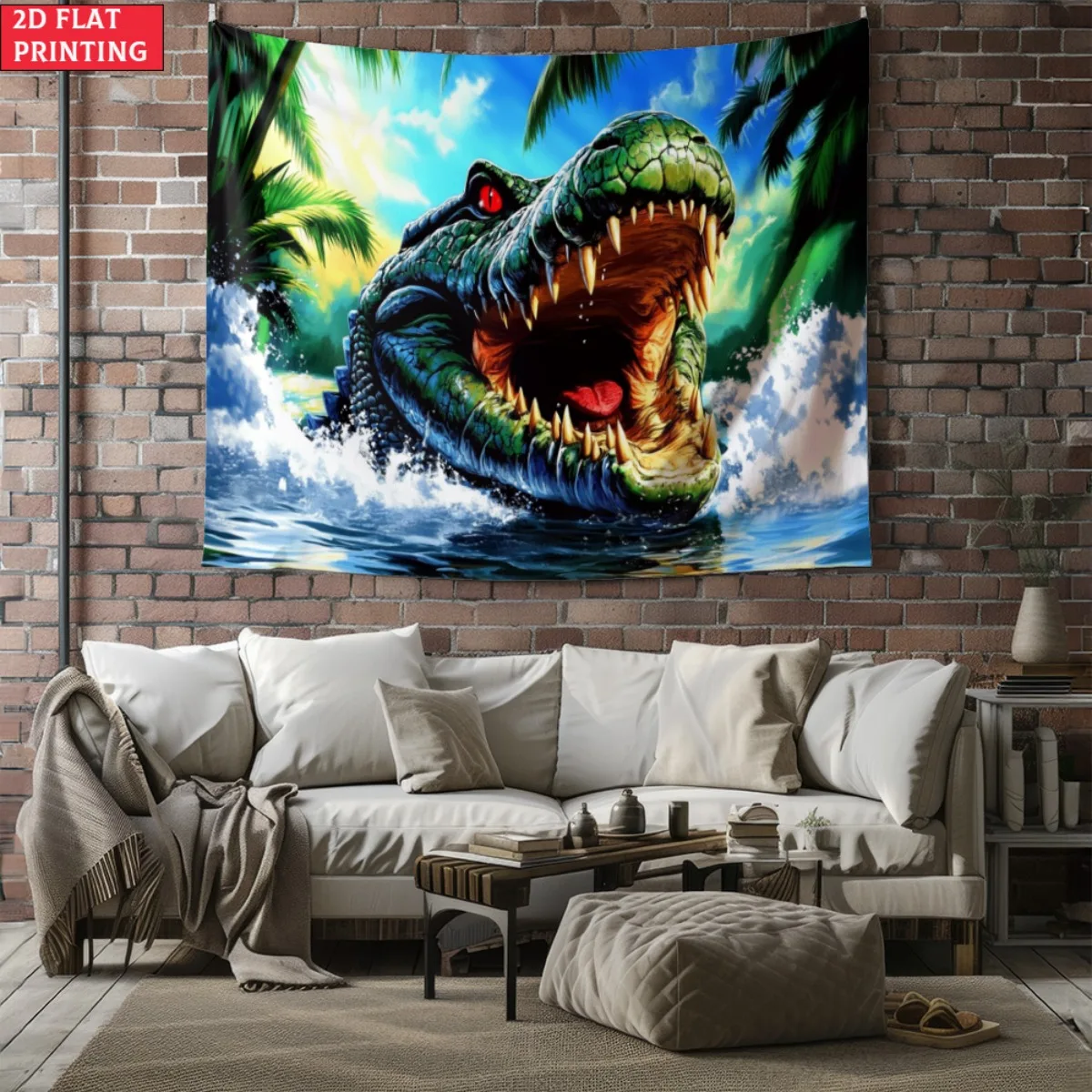 واقعية التمساح هجوم المشهد نسيج الغابة الحياة البرية الحيوان الجدار الشنق الفن الطبيعة ديكور غرفة نوم غرفة المعيشة ديكور