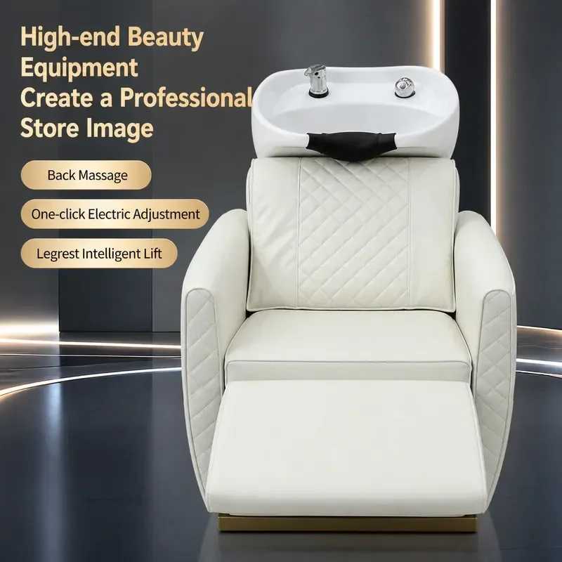 Japanese Style Ceramic Basin Shampoo Bed for Hair Barber Shop Seated Washing Station with Flush System Professional