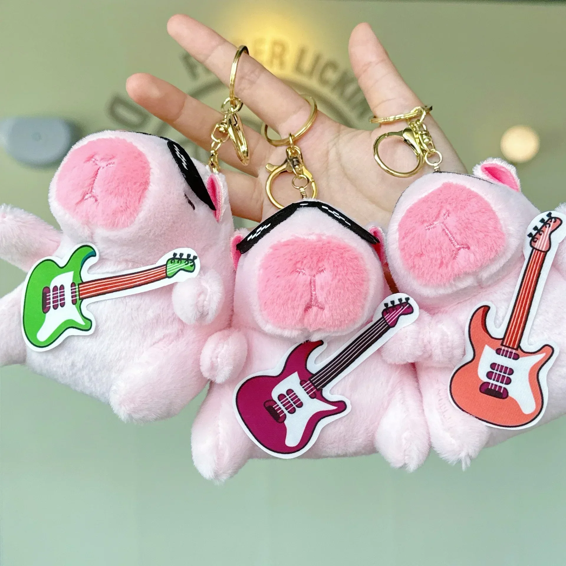 Guitar Kapibala Plush Toy Cartoon Capybara Stuffed Pendant Soft Stuffed Doll Keychain Car Plush Key Ring Backpack Bag Decor