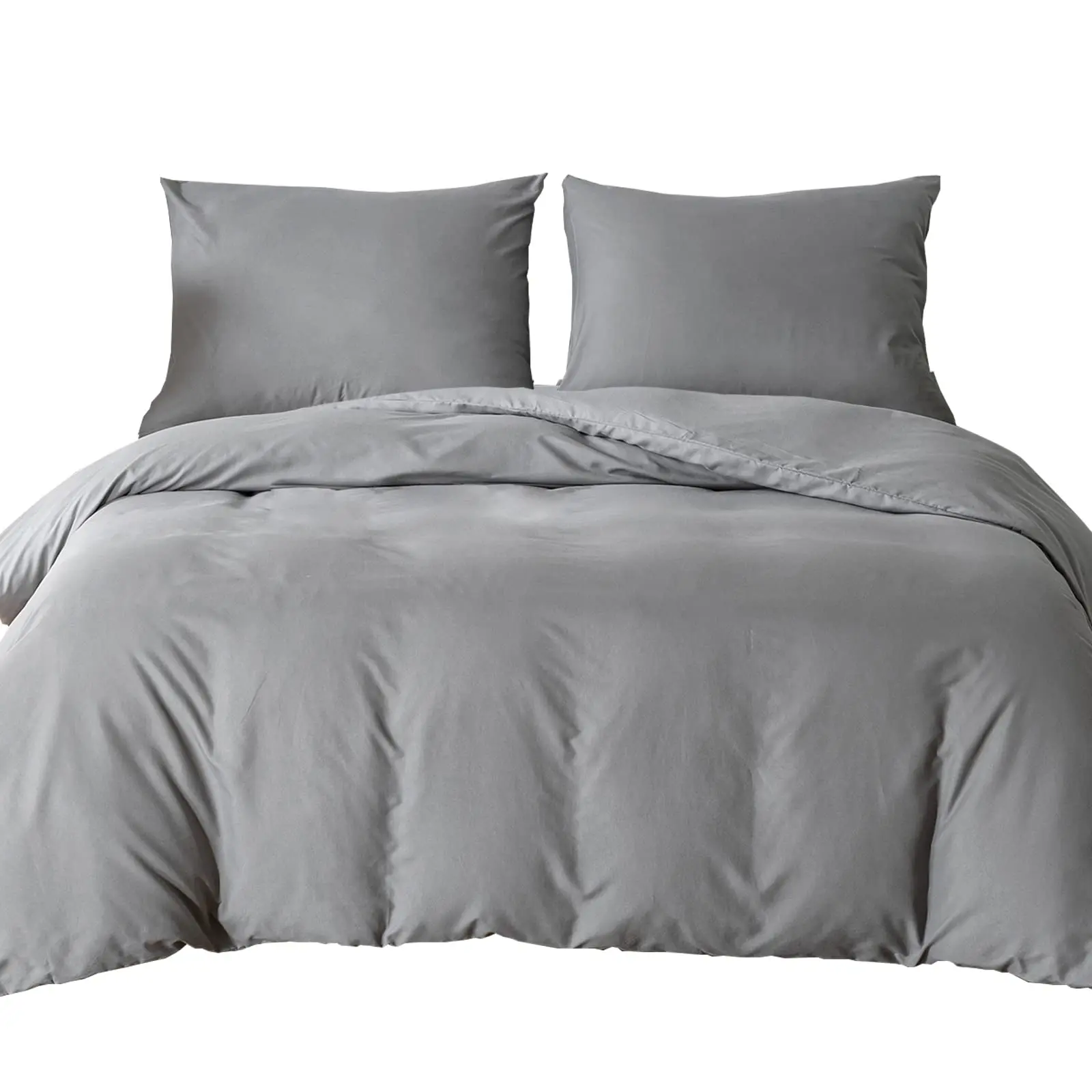 Single Size Microfiber Polyester Duvet Cover Set: Including 2 Pillowcases, Soft Bedding in Light Grey