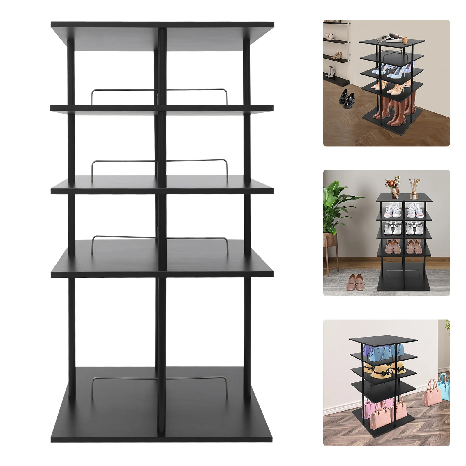 

Black 4-Tier Rotating Storage Rack 22.44*42.1 Inch 360° Rotating Shoe Rack Bag Stand Home Organization Kitchen Storage