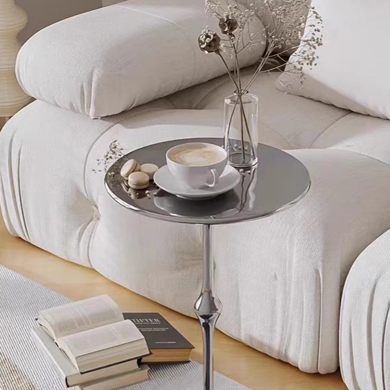 Small Side Tea Table House Corner Stainless Steel Mirror Table Surface Round Small Light Luxury Simple Mini Sofa Furniture