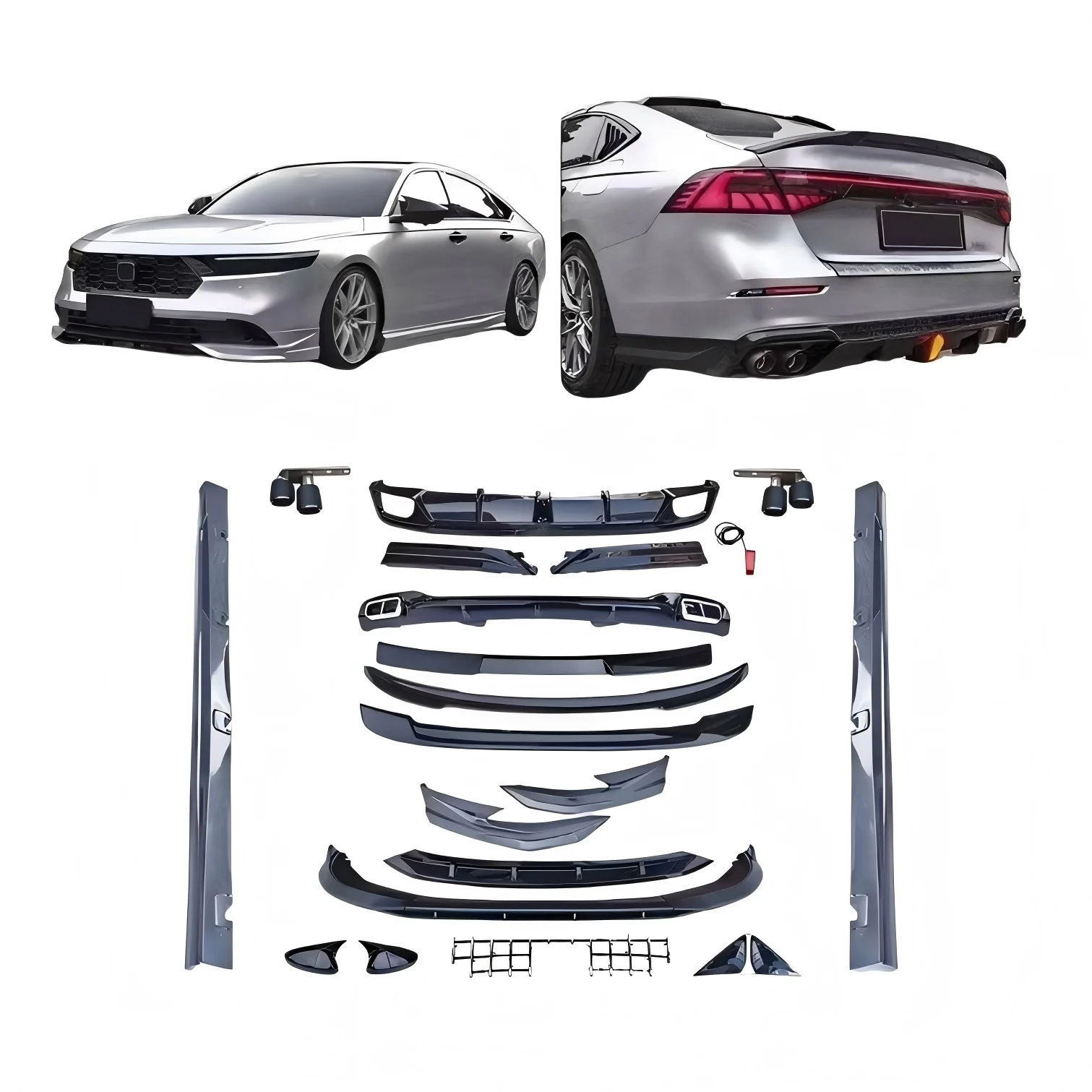 

Modification For 11th HONDA Ac-cord ABS Material Side Skirts Rear Spoiler New Body Kit Front and Rear Bumper Auto Parts Accessor