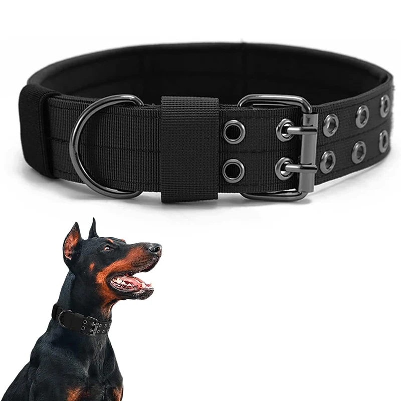 3.8CM Width Durable Nylon Tactical Dog Collar Outdoor Adjustable Military Dog Collar Dog Police Pet Black