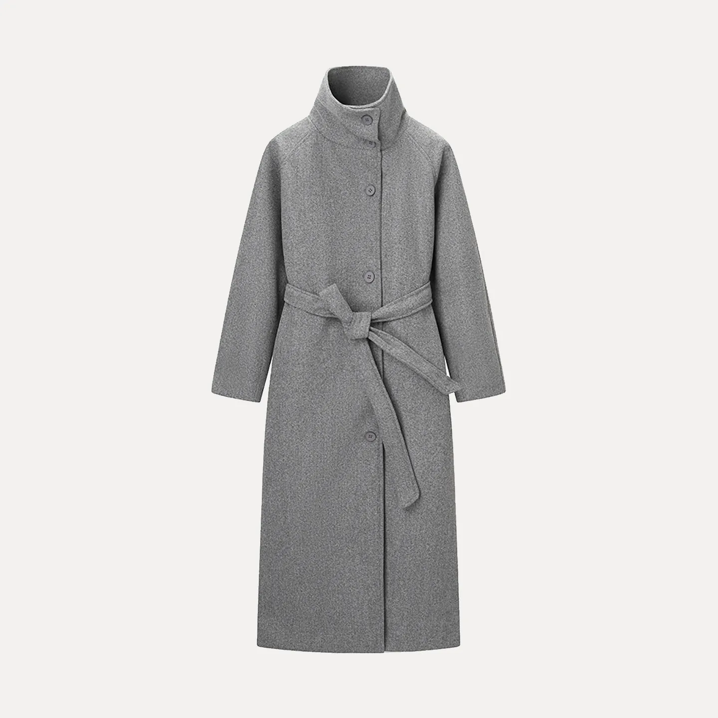 Faionable Long Woolen Coat Women's Personali Stand Collar Belted Waist Long Sve Casual Sle Winter New Arrival