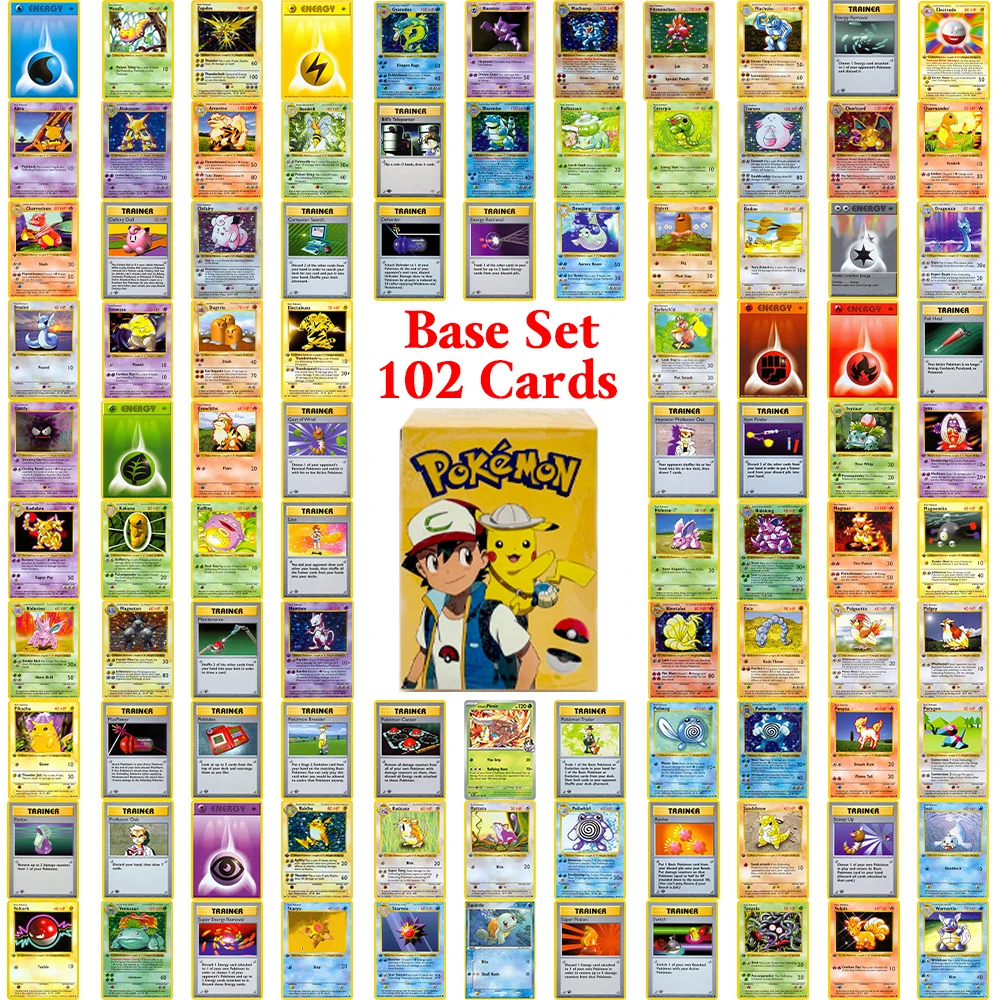

102PCS PKM Whole Set PTCG-Bast Set Edition Collection Proxy Cards Game Toys Full Set Charizrd Pikachu Alakazam Blastoise Chansey