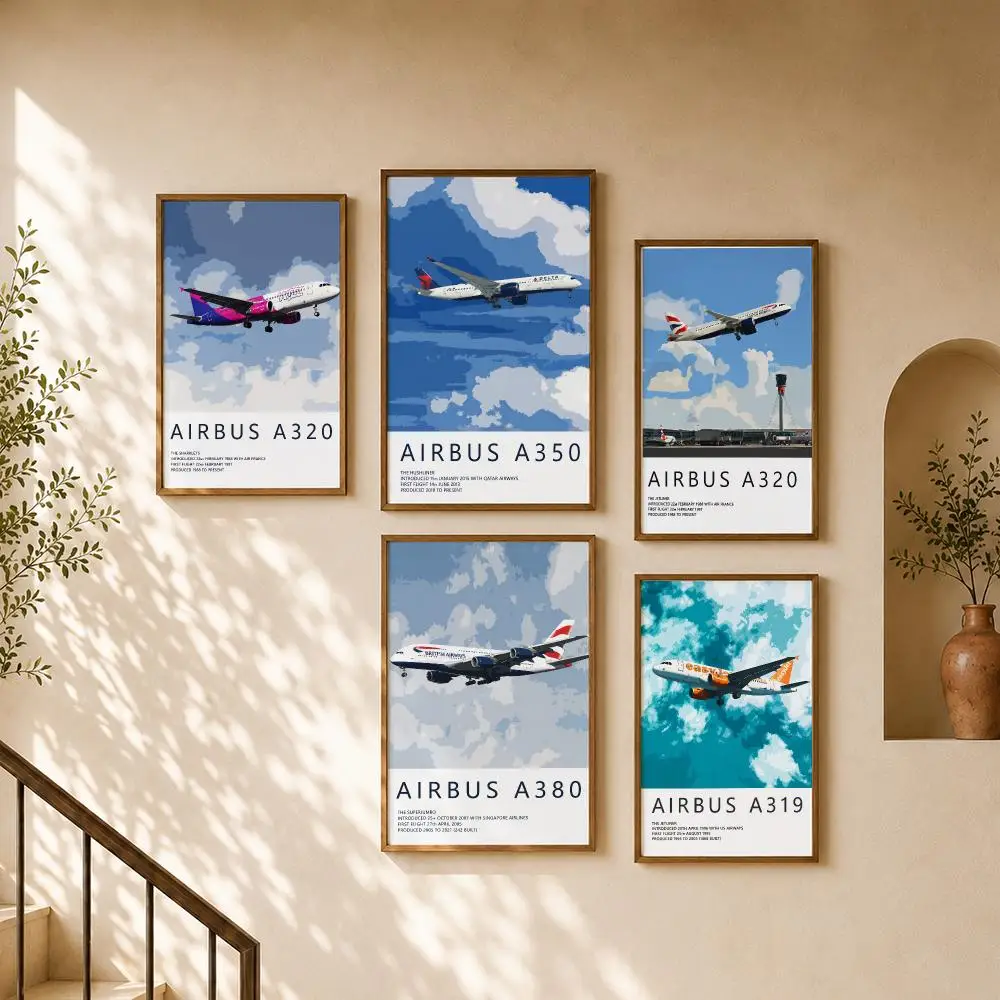 Commercial Passenger Aircraft Aviation Blue Sky Technical Poster Home Room Bar Cafe Club Decor Aesthetic Art Wall Painting