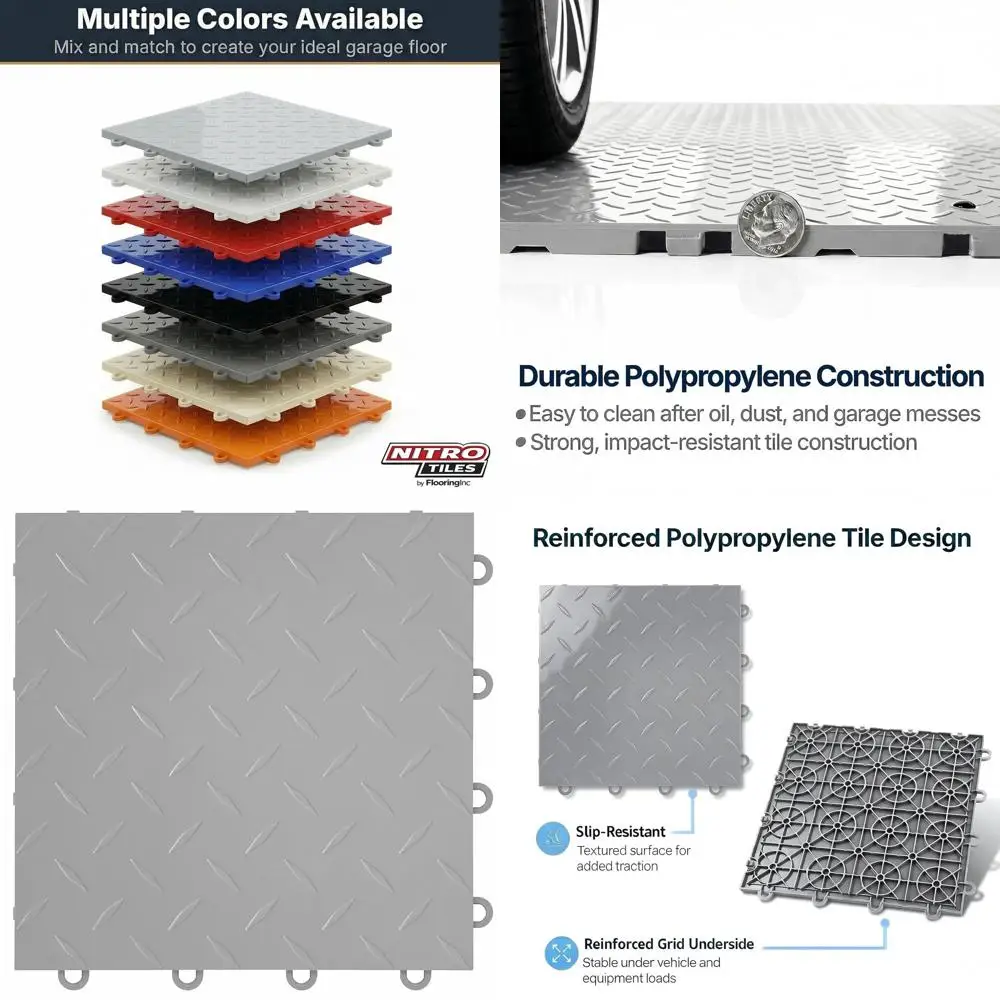 

Плитка для пола в гараже 12x12 дюймов, сверхпрочная, с ромбовидным узором, из полипропилена, нескользящая, с системой быстрого соединения, цвет Gunme