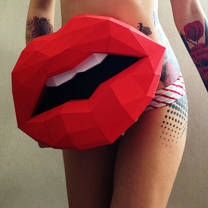 Flame red lips women\'s cosmetics lipstick shop wall three-dimensional paper art decoration ornaments personality