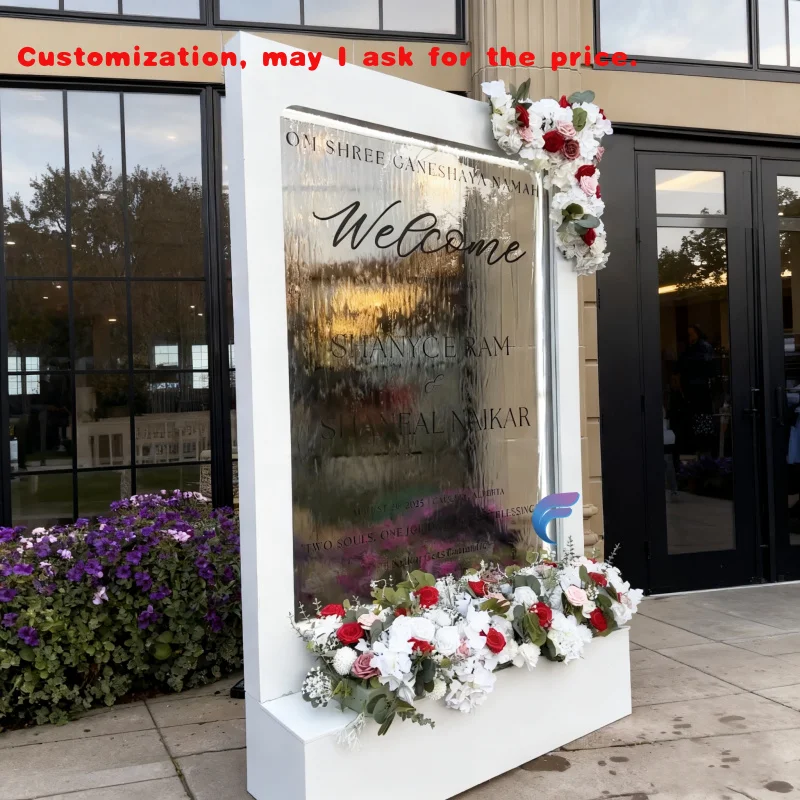 

custom.Hot Selling Wedding Signage Glass Waterfall Wall with LED Light Wedding Arch Decoration Wedding Fountain Waterfall