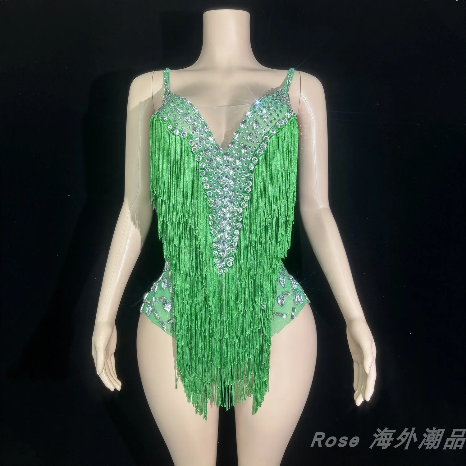 2025 Sexy Gogo danse Costume rouge frange strass body femmes discothèque Bar pôle danse vêtements Festival Rave vêtements yj025