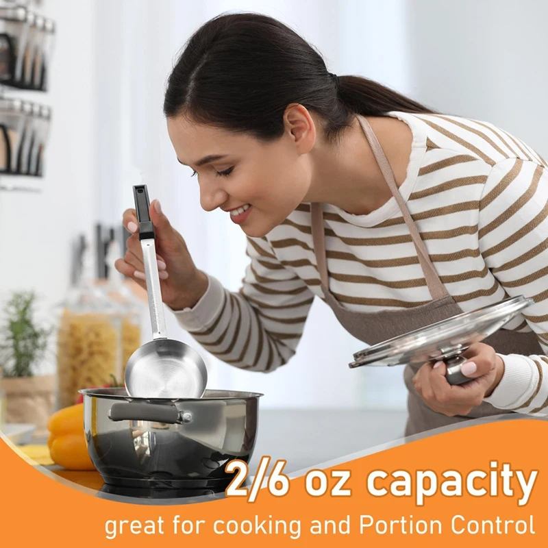 ABBN-4 Pcs Portion Control Serving Spoons Portion Control Spoons Ladle Spoon, Slotted And Unslotted Portion Scoops 6Oz