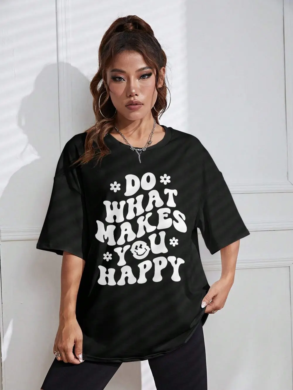 Женская футболка с принтом делайте что Вы счастливы, Летние повседневные топы, уличная мода, мягкая женская одежда с круглым вырезом Женская футболка с принтом делайте что Вы счастливы, Летние повседневные топы, уличная мода, мягкая женская одежда с круглым вырезом