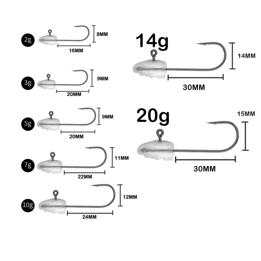 Original Farbe Wurzel Angeln Jig Fisch Kopf Haken 2g/3g/5g/7g/10g/14g/20g Weicher Köder Wurm Köder Haken Lot 4-10 Stück – Detail 1