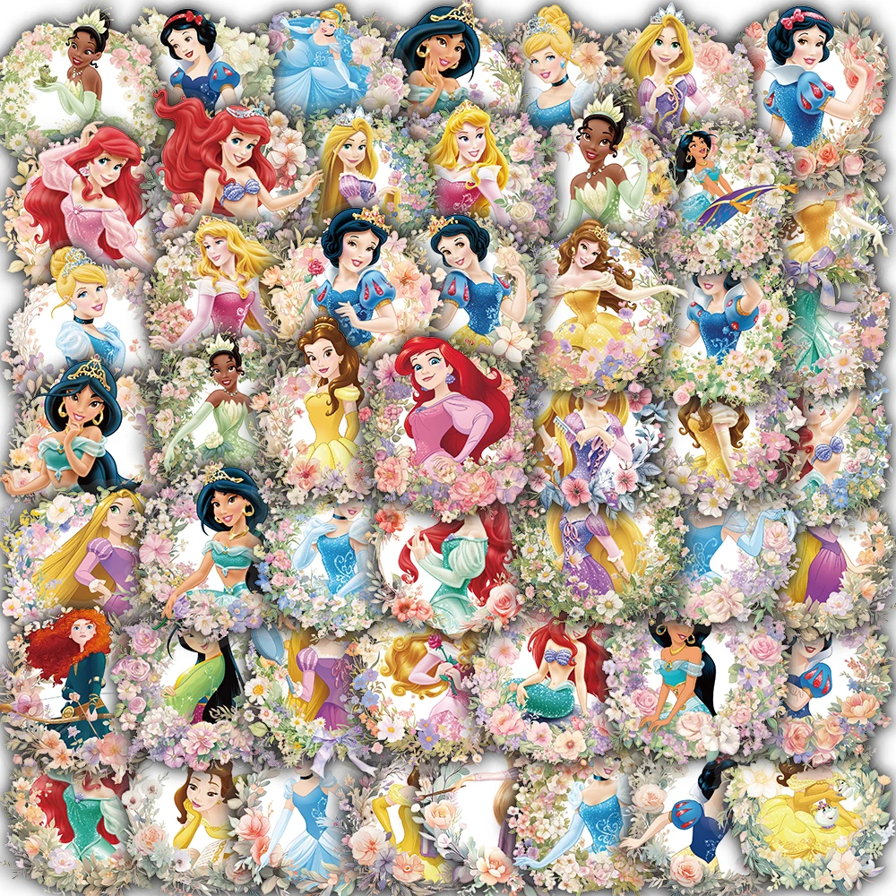 50 Uds. De pegatinas transparentes de princesa de Disney, regalo para el salón, monopatín, papelería, portátil, equipaje, monopatín, arte, dormitorio comunitario