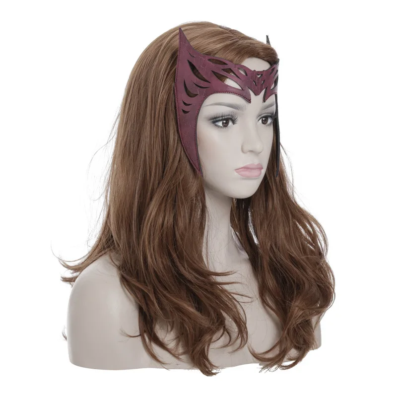 Superhero Scarlet Witch Cosplay Headband Mask Leather Headwear Face Cover Halloween Costumes Party for Adult Cosplay Props