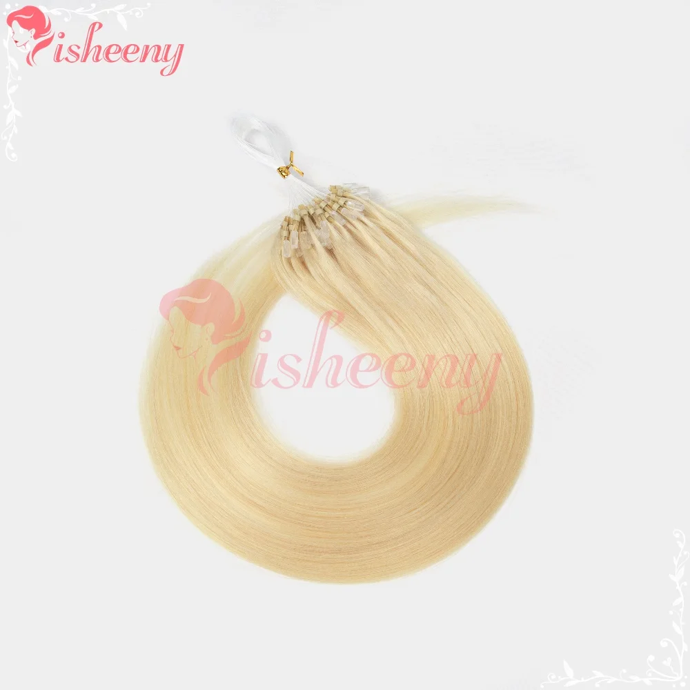 Isheeny Micro Ring Real Human Hair Extensions Transparent Invisible Fish Line Strands in Various Colors for Daily Party Salon Use
